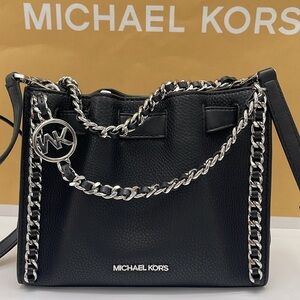 Michael Kors Black Crossbody with Silver Chain Accent
